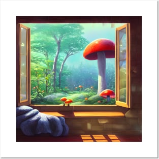 Vintage Botanical Cottagecore Mushrooms Forest View Scenery Indoorsy Introverts in Love with Nature Posters and Art